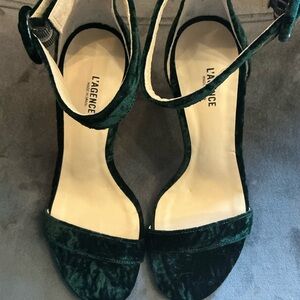 L'AGENCE Dark Green Velvet Heels